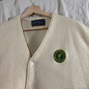 Vintage Arnold Palmer Robert Bruce Cardigan Sweater Cream XL Golf 60s 70s USA